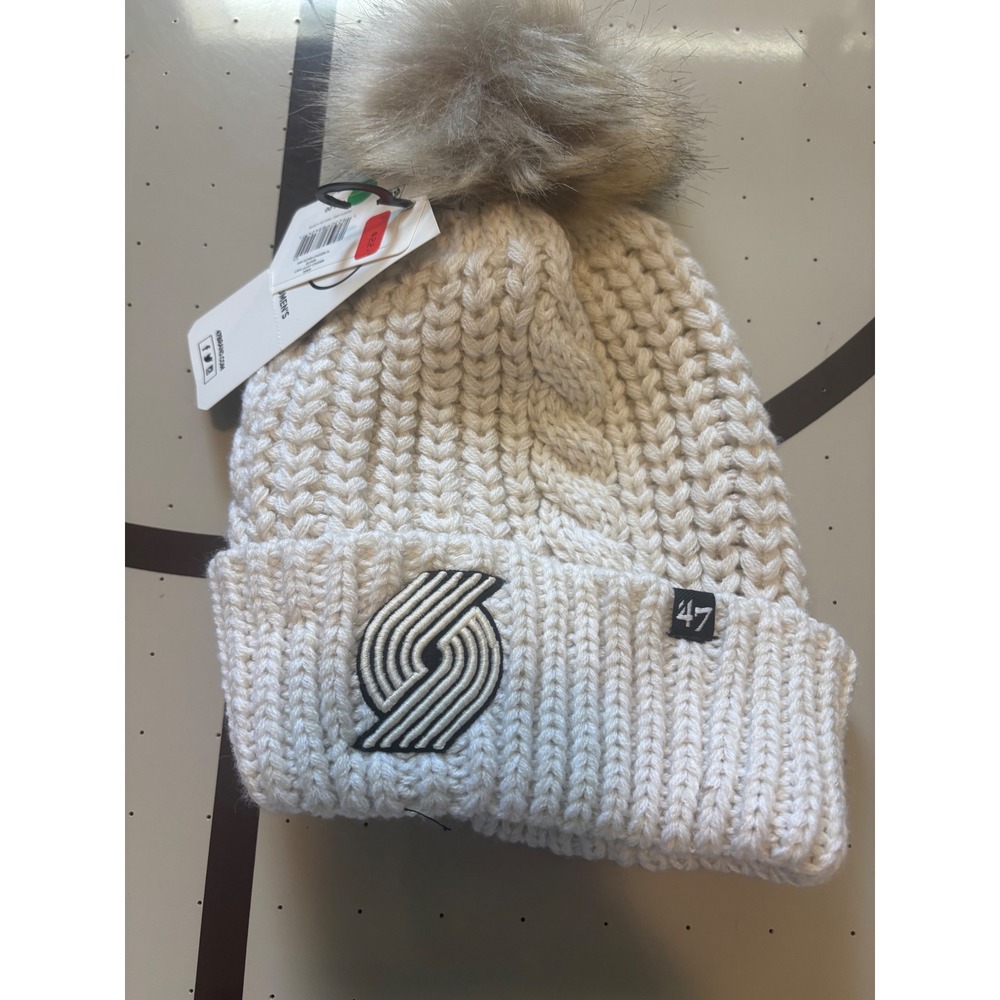 Portland Trail Blazers 47 Brand Meeko Cuff Knit Beanie White Pom Hat K-MEEKO15AC